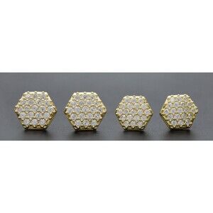 Real 10K Solid Yellow Gold Mens Shiny Halo Octagon Shaped CZ Charm Stud 3.1 gr